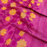 Pink, magenta, yellow and orange handwoven Matka silk saree with flower buttis