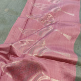 Grey, beige and pink handwoven Matka silk saree with polka dots