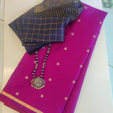 Magenta handwoven pure silk saree with small flower buttis in Benaras weave