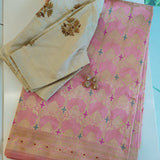 Light pink handwoven pure silk saree with all over floral pattern in Benaras weave