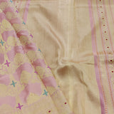 Light pink handwoven pure silk saree with all over floral pattern in Benaras weave