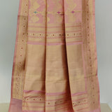 Light pink handwoven pure silk saree with all over floral pattern in Benaras weave