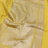 Yellow handwoven pure silk saree with geometric stripes in Benaras weave