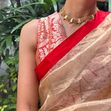 Cream with red satin border organza silk saree