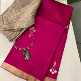 Rani pink pure silk handloom saree with flower butti