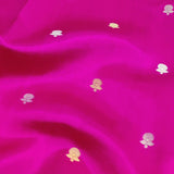 Rani pink pure silk with gold and silver flower buttis in benaras weave