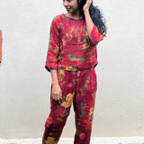 Red floral linen printed co-ordinates set