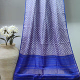 Lavender and indigo Kanchipuram silk dupatta with handblock print floral buttis and zari pallu