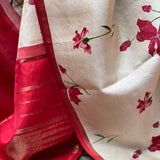 Mila red hibiscus kanchi silk dupatta