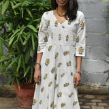 White printed cotton wrap kurta