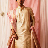 Sah A cream gold silk kurta