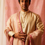 Sah A cream gold silk kurta