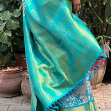 Mila - Sky blue and teal korvai saree