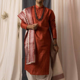 Sah A -  Rust tussar kurta for men