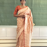 Peach orange Benaras Saree