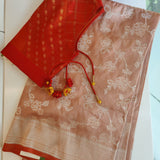 Peach orange Benaras Saree