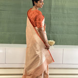 Peach orange Benaras Saree