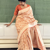 Peach orange Benaras Saree