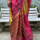 Jhalar - Rani pink and yellow saree