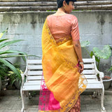 Jhalar - Rani pink and yellow saree