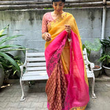 Jhalar - Rani pink and yellow saree