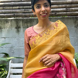 Jhalar - Rani pink and yellow saree