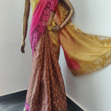 Jhalar - Rani pink and yellow saree