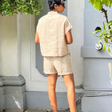 Beige linen box shirt