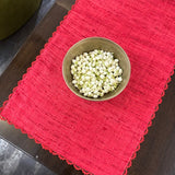 Red linen table runner