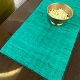 Teal linen table runner