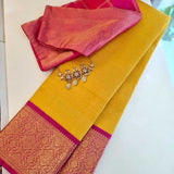 Haathee- Yellow and rani pink Kanchipuram silk