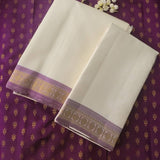 Sah A - Cream and Mauve pure silk dhoti set