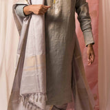 Sah A Grey silk dhoti set