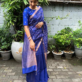 Mayur -  blue and gold matka handloom silk saree