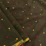 Aahana - Green & Red kutch embroidered kota doriya saree with printed border