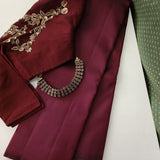 Lavanyam - Plain deep maroon kanchipuram silk saree