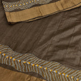 Brown kantha embroidered tussar silk saree