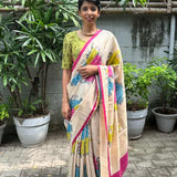 Veena multicoloured floral printed tussar saree