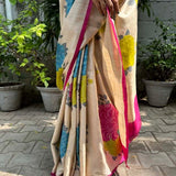 Veena multicoloured floral printed tussar saree