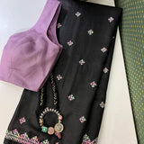 Tushara Black multicolour kutch embroidered saree