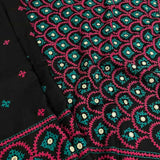 Tushara Black teal kutch embroidered tussar saree