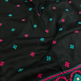 Tushara Black teal kutch embroidered tussar saree