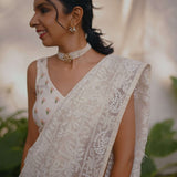 White Christmas - Tuhina White Organza Saree with Chikan work