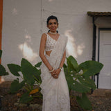 White Christmas - Tuhina White Organza Saree with Chikan work