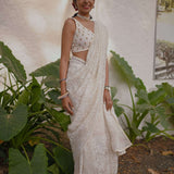 White Christmas - Tuhina White Organza Saree with Chikan work