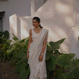 White Christmas - Tuhina White Organza Saree with Chikan work