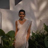 White Christmas - Tuhina White Organza Saree with Chikan work