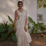 White Christmas - Tuhina White Organza Saree with Chikan work