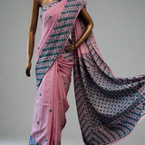 Tushara pink teal kutch embroidered tussar saree