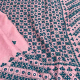 Tushara pink teal kutch embroidered tussar saree